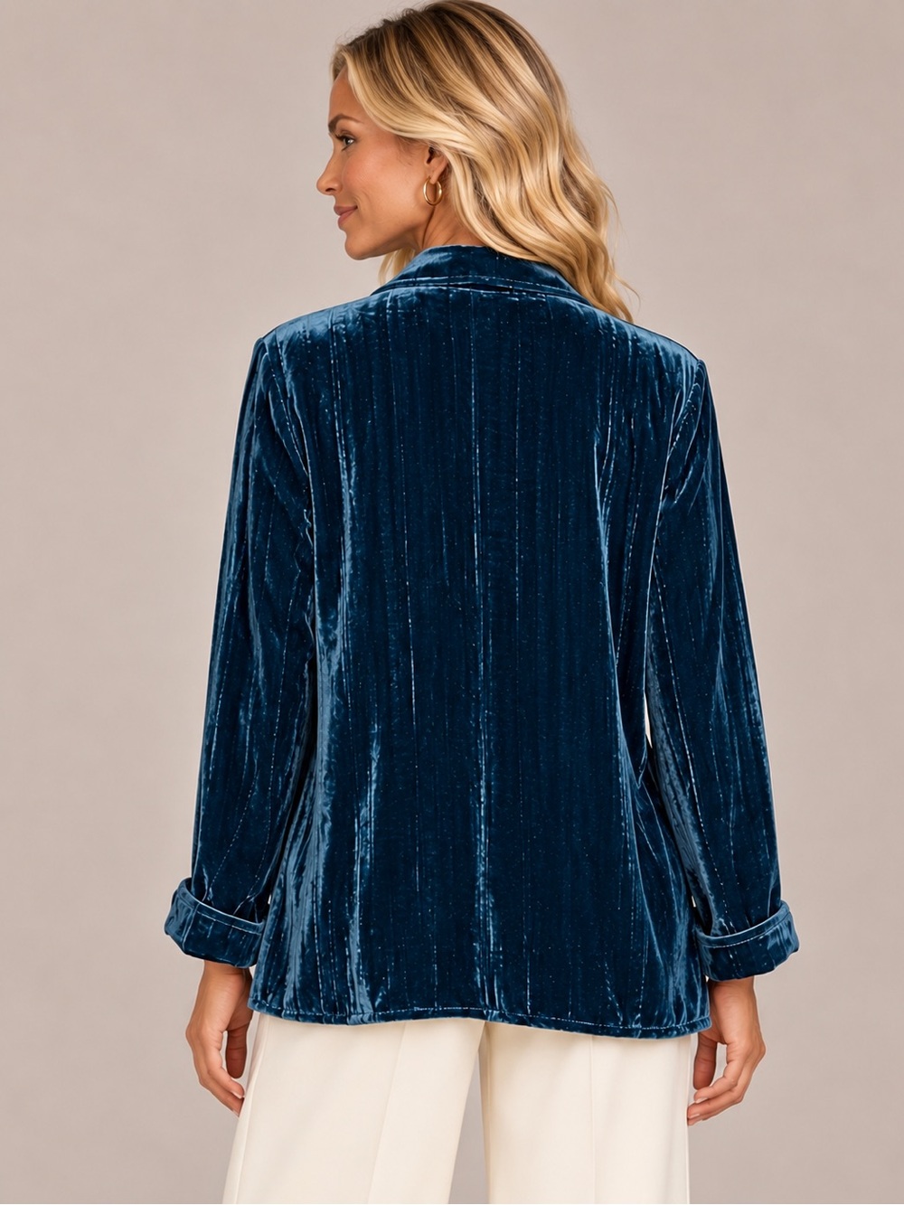 Chico’s Crushed Velvet Blazer Blue Silk Blend Jacket XL Luxury Holiday - Picture 2 of 15
